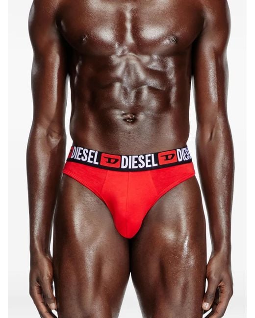 DIESEL Red Logo-Jacquard Briefs (Set Of Three) for men