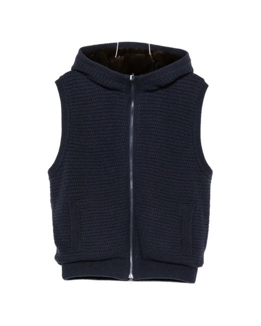 Liska Blue Hooded Waffle-Knit Gilet