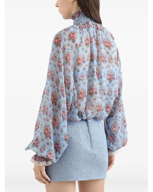 Dolce & Gabbana Blue Floral-Print Blouse
