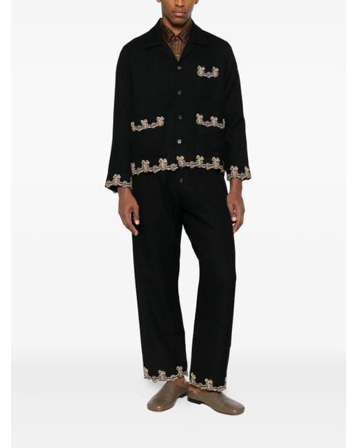 Bode Black Lace-Trimmed Drawstring Trousers for men