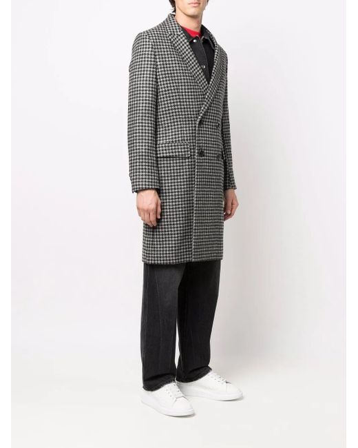 AMI Gray Houndstooth Pattern Double-Breasted Coat