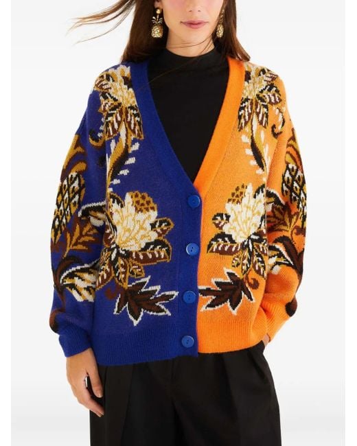 Farm Rio Blue Floral Button Cardigan