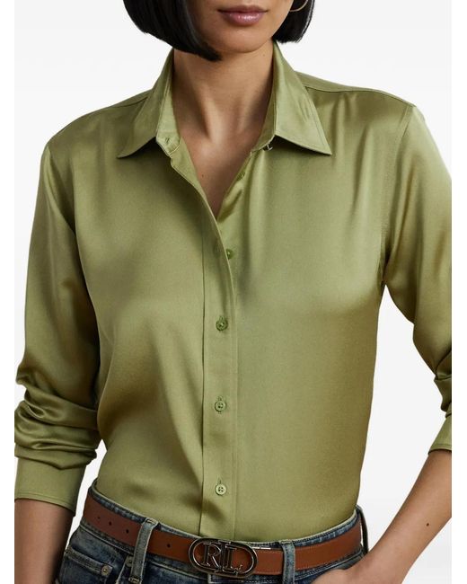 Ralph Lauren Green Satin-Finish Long-Sleeve Shirt