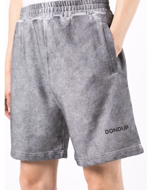 Dondup Gray Logo-Print Cotton Track Shorts for men
