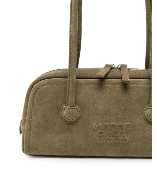 MARGE SHERWOOD Green Soft Boston Ew Suede Shoulder Bag