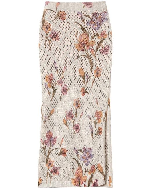 Twinset Natural Floral-Print Midi Skirt