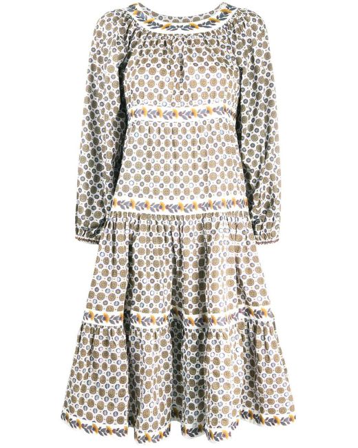 Tory Burch White Medallion Print Puff-sleeve Dress