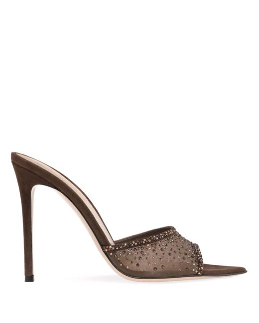 Gianvito Rossi Brown Rania 105mm Crystal-embellished Mules