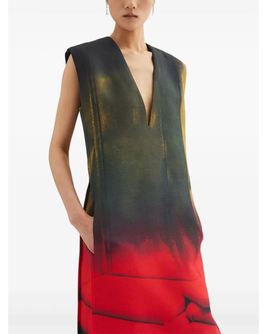 Jil Sander Red Printed Midi Dress