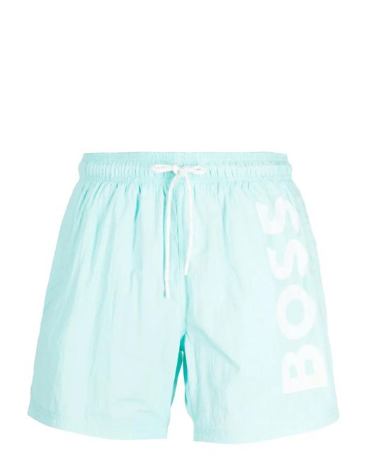 Boss Blue Octopus Logo-Print Swim Shorts for men