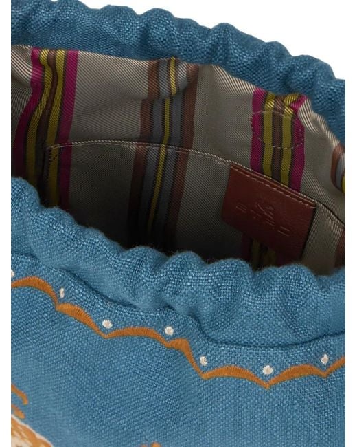 Etro Blue Kalispera Embroidery Medium Tote Bag