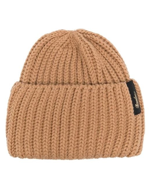 Borsalino Brown Logo-Patch Ribbed Virgin Wool Beanie