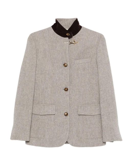 Fay Gray Herringbone Velvet-Collared Jacket