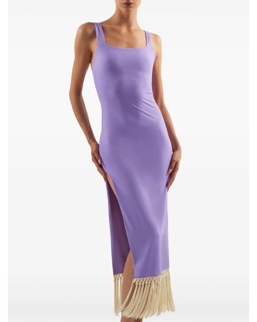 Taller Marmo Purple Lido Fringe-Detail Midi Dress