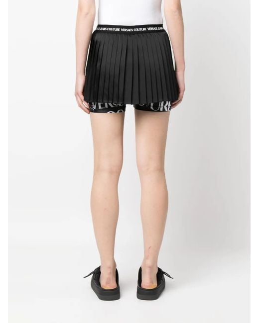 Versace Jeans Couture Black Logo Waistband Pleated Skorts