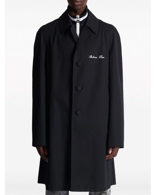 Manteau à logo brodé Balmain pour homme en coloris Black