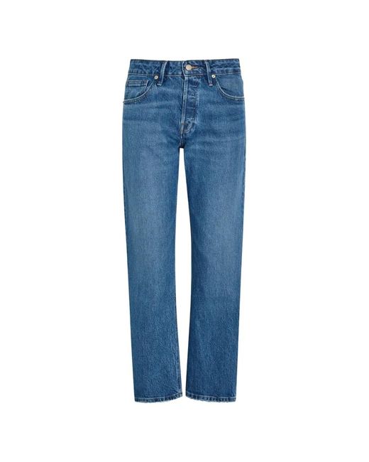 GOOD AMERICAN Blue Faded Straight-Leg Jeans