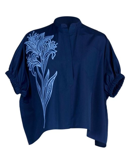 Silvia Tcherassi Blue Susanne Floral-embroidery Blouse