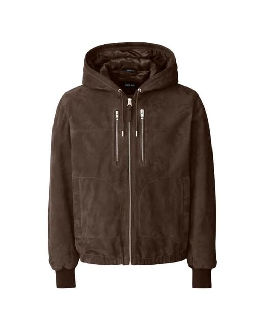Mackage Brown Sylas-Su Hooded Zipped Suede Jacket for men