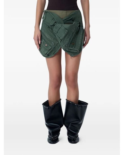 August Barron Green Layered Cargo Mini Skirt