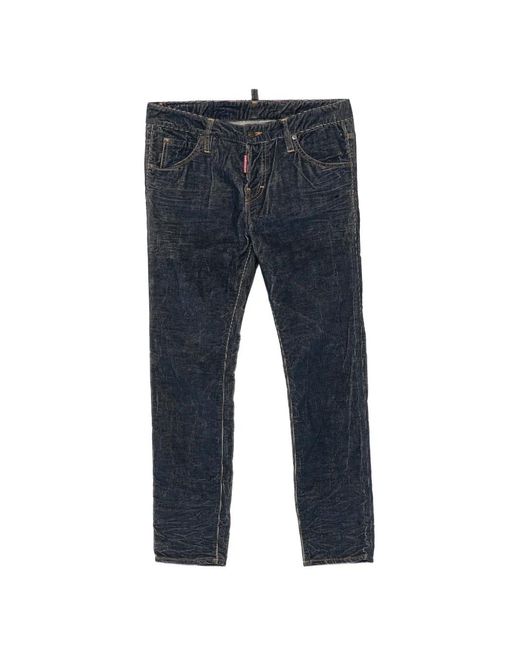DSquared² Blue Whiskered Logo-Tag Jeans
