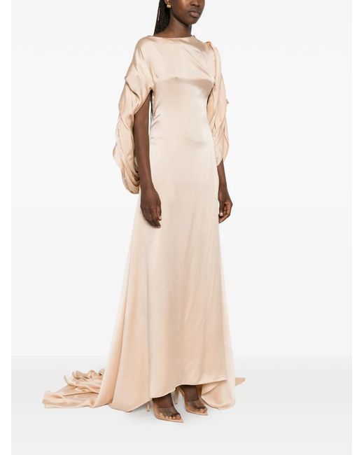 Dunesi Natural Paola Draped-Sleeve Gown
