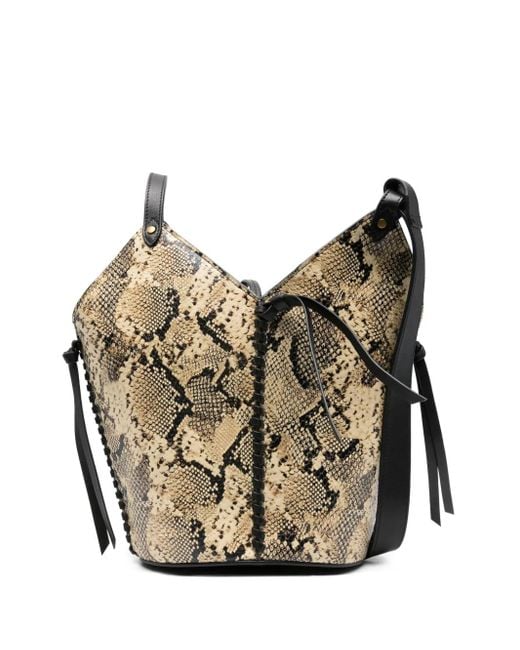 Isabel Marant Black Snakeskin-Print Drawstring Tote Bag