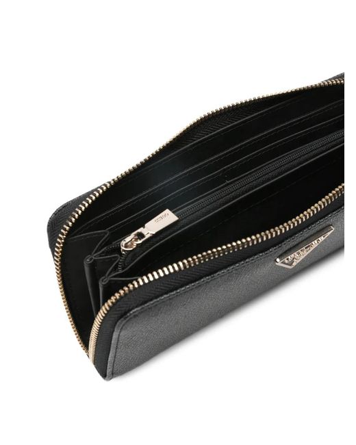 Guess Black Portefeuille Zippé Laurel Ii Monogrammé