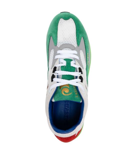 Lanvin Green White Meteor Suede-trimmed Sneakers for men