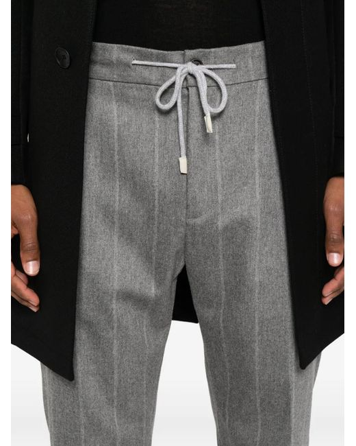 Eleventy Gray Pinstripe Drawstring-Waist Trousers for men