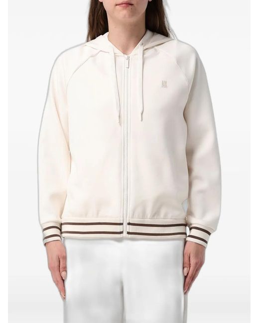 Emporio Armani White Striped-Trim Zip-Up Hoodie