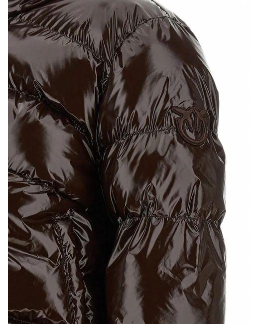 Pinko Brown Quilted Love Birds Puffer Jacket