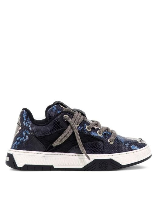 Roberto Cavalli Blue Snakeskin-Print Sneakers for men
