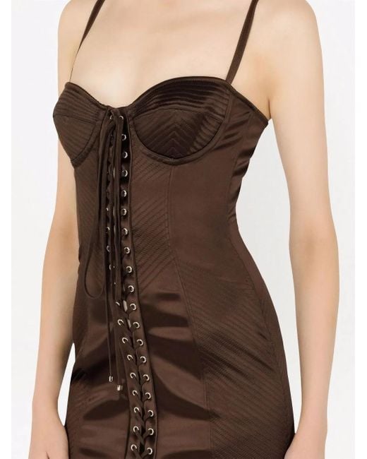 Dolce & Gabbana Brown Satin Corset Style Mini Dress