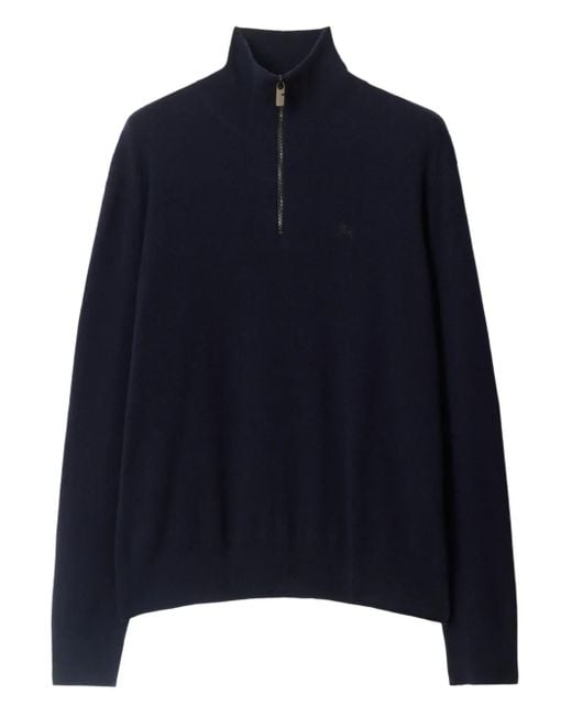 Burberry Blue Cashmere Blend Half-Zip Sweater for men