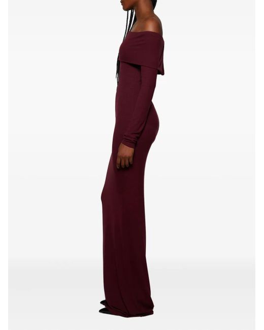 ÉTERNE Purple Long-Sleeve Off-Shoulder Maxi Dress