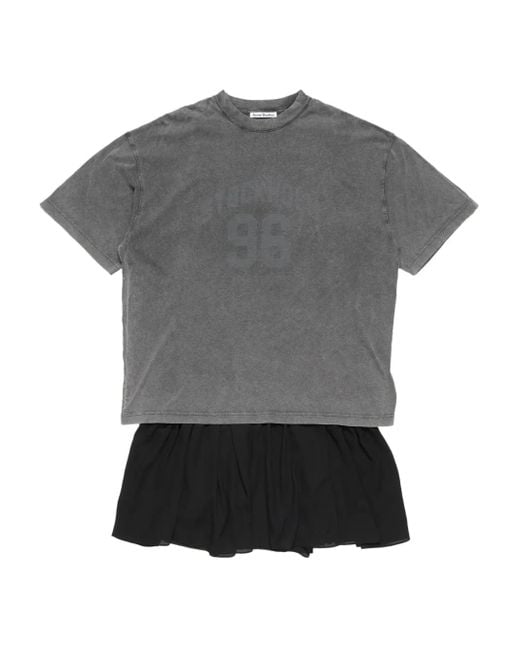Acne Gray T-Shirtkleid Mit Grafischem Print