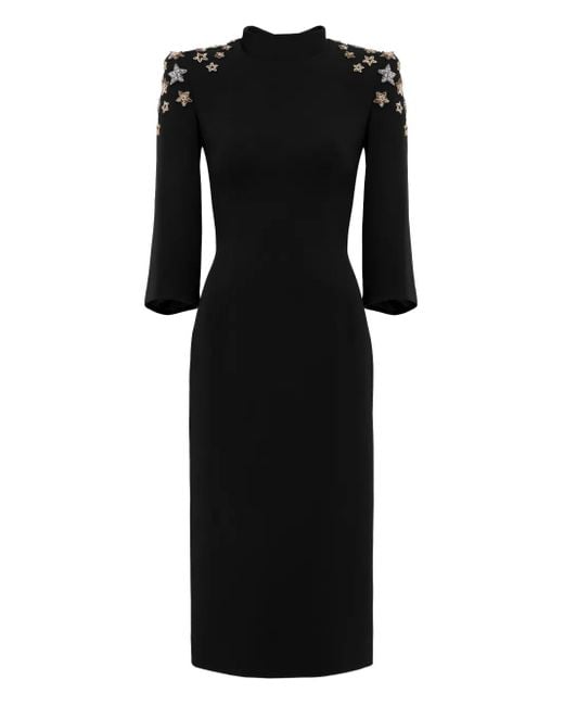 Jenny Packham Black Stehkragen-Midikleid Mit Sterndetail
