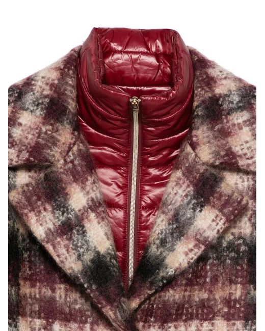 Herno Red Checked Single-Breasted Coat