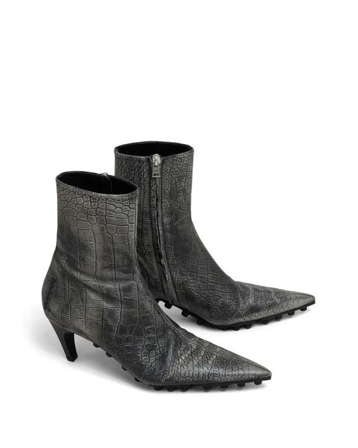Marni Black Crocodile-Effect Leather Ankle Boots