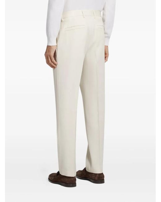 Zegna White Pleated Tailored Trousers for men