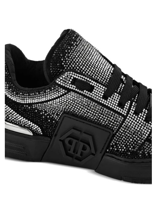 Philipp Plein Black Suede Lo-Top Sneakers Strass Hexagon