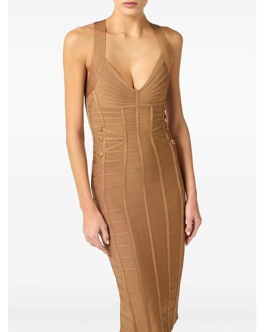 Elisabetta Franchi White 3D Knit Pencil Midi Dress