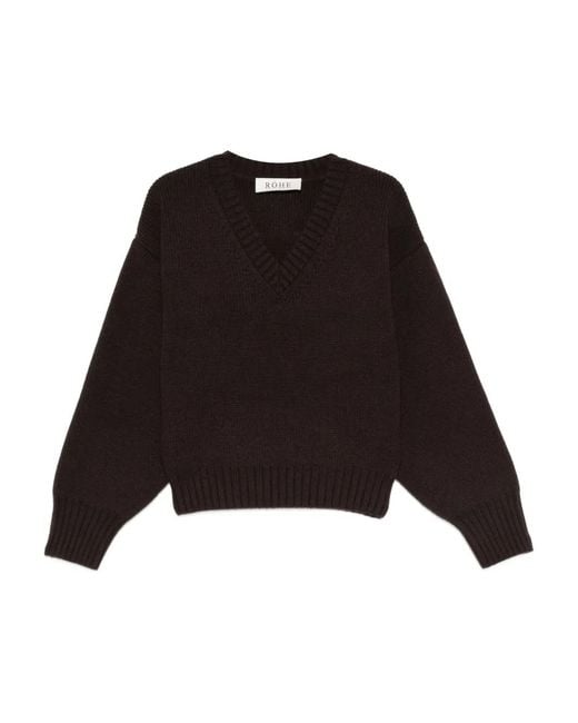 Rohe Black V-Neck Ribbed-Knit Jumper