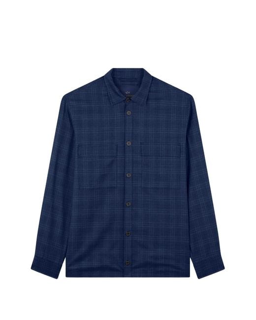 Paul & Shark Blue Check-Pattern Wool Shirt Jacket for men