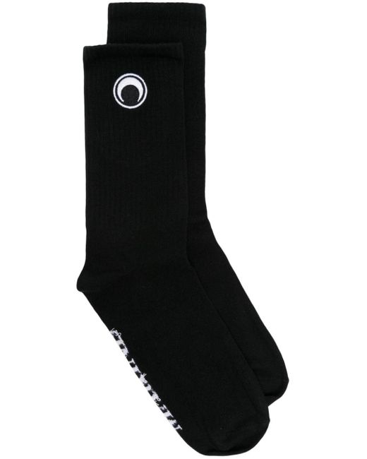 MARINE SERRE Black Crescent Moon-embroidered Ribbed Socks for men
