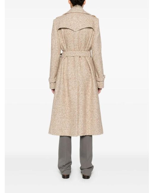 Tagliatore Natural Belted Herringbone-Pattern Coat