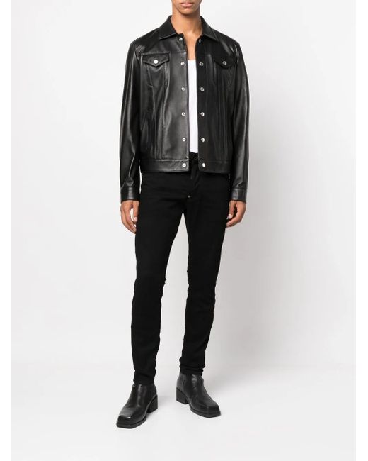 DSquared² Black Button-Up Leather Shirt for men
