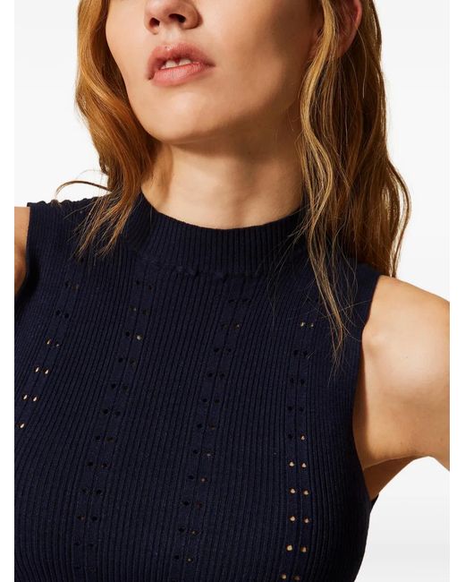 Twinset Blue Turtle-Neck Knit Top With Scalloped Hem