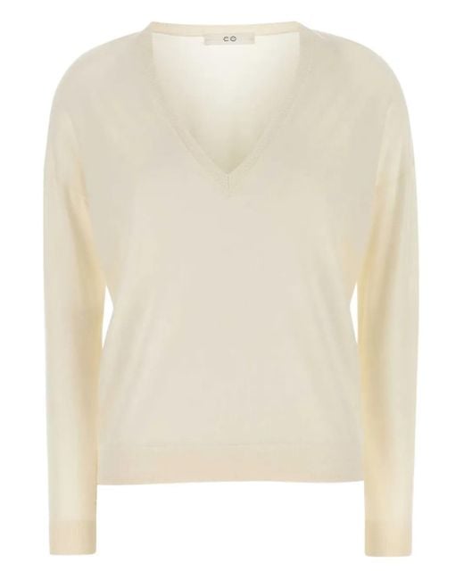 Co. Natural V-Neck Cashmere Sweater